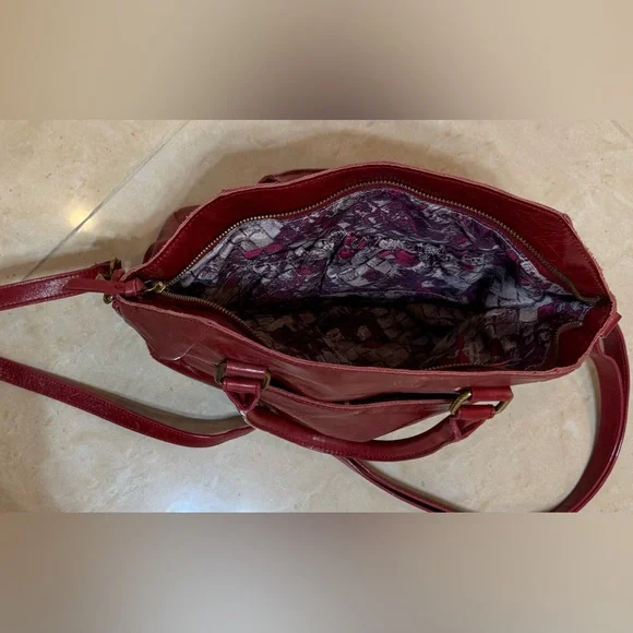 Elliott Lucca Red Dome Satchel  Bag Leather with Gold Accents & Crossbody Straps - Picture 6 of 10